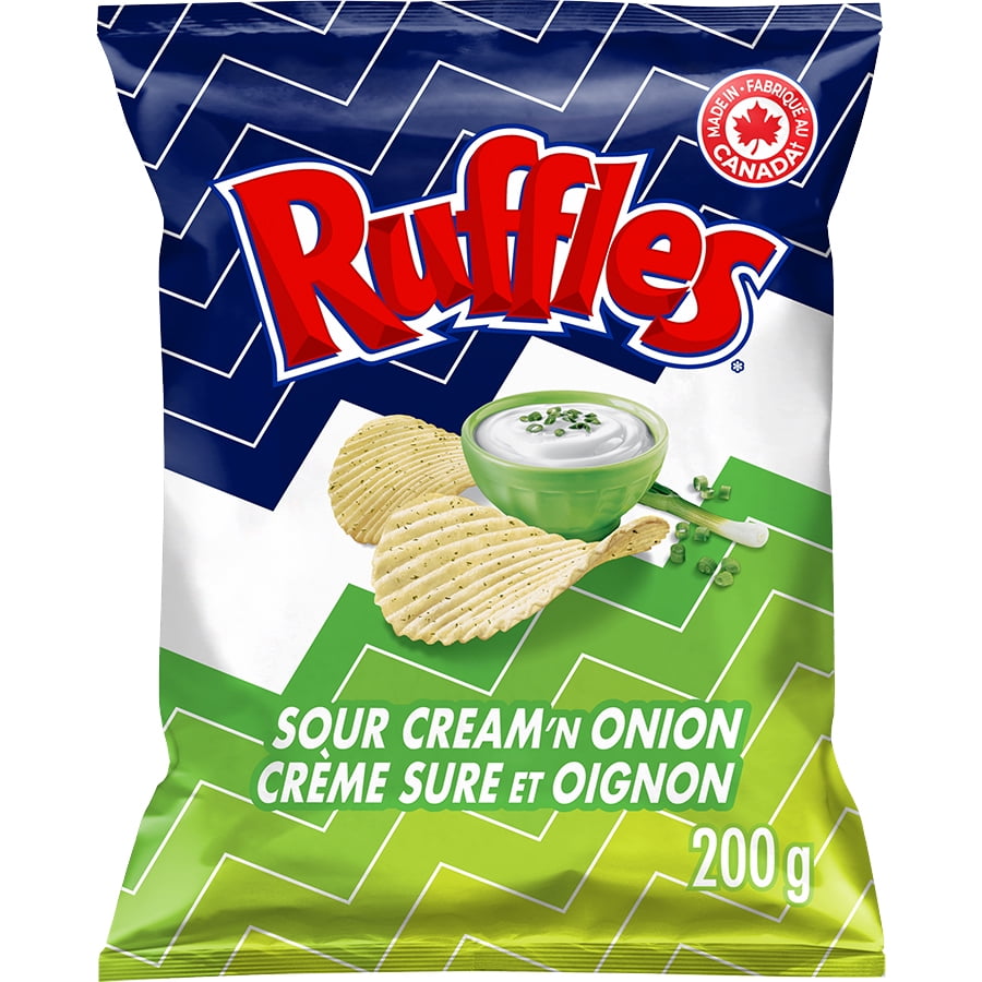 Ruffles Sour Cream & Onion floavured Potato Chips, 200 g.
