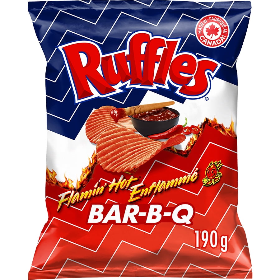 Ruffles Flamin’ Hot Bar-B-Q flavoured Potato Chips, 190 g.