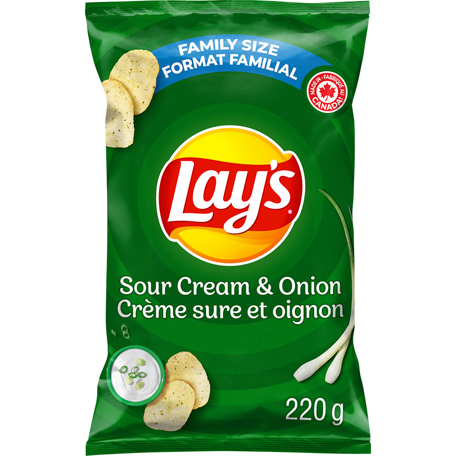 Lay's Sour Cream & Onion flavoured Potato Chips Family Size 220g