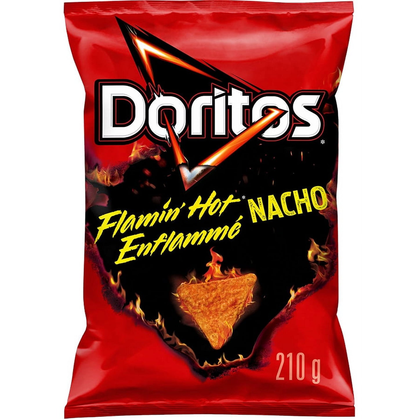 Doritos Flamin’ Hot* Nacho flavoured Tortilla Chips, 210 g.