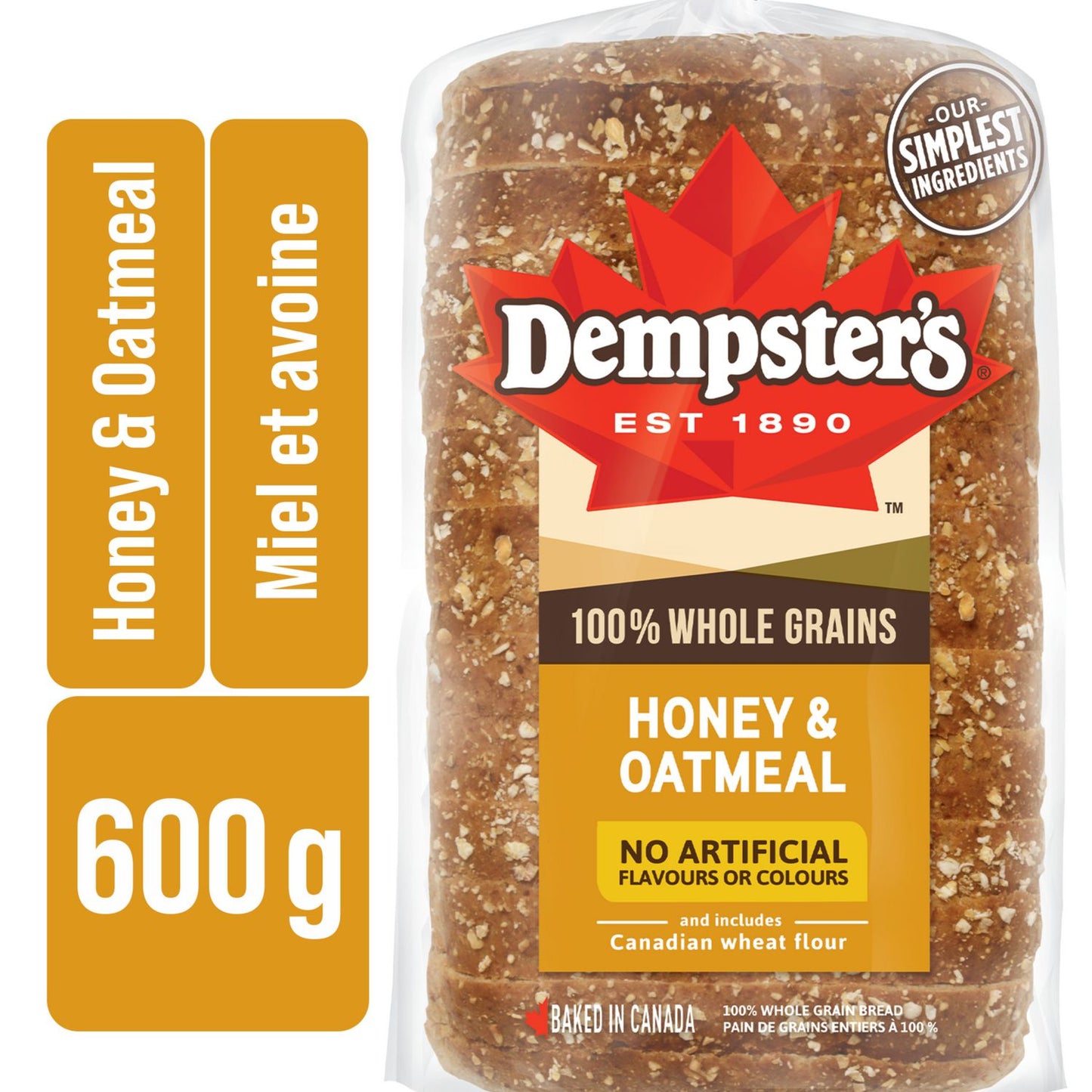 Dempster's® 100% Whole Grains Honey & Oatmeal Sliced Bread, 600 g