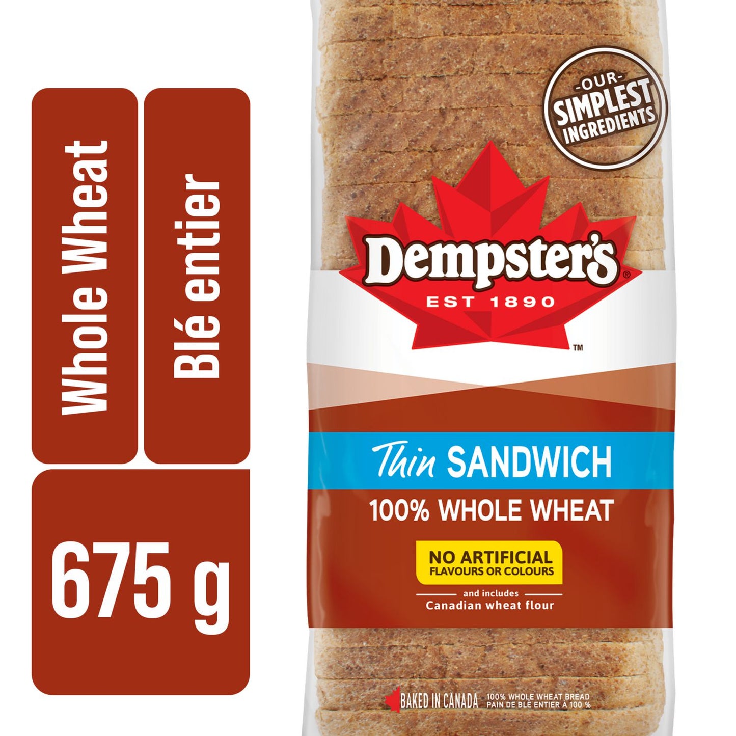 Dempster's® 100% Whole Wheat Thin Sandwich Sliced Bread, 675 g