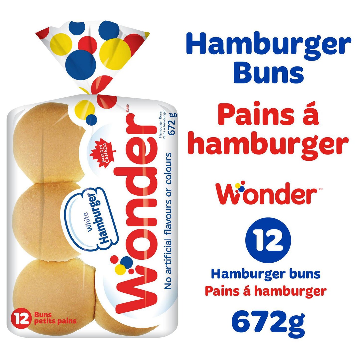 Wonder White Hamburger Buns, 672 g