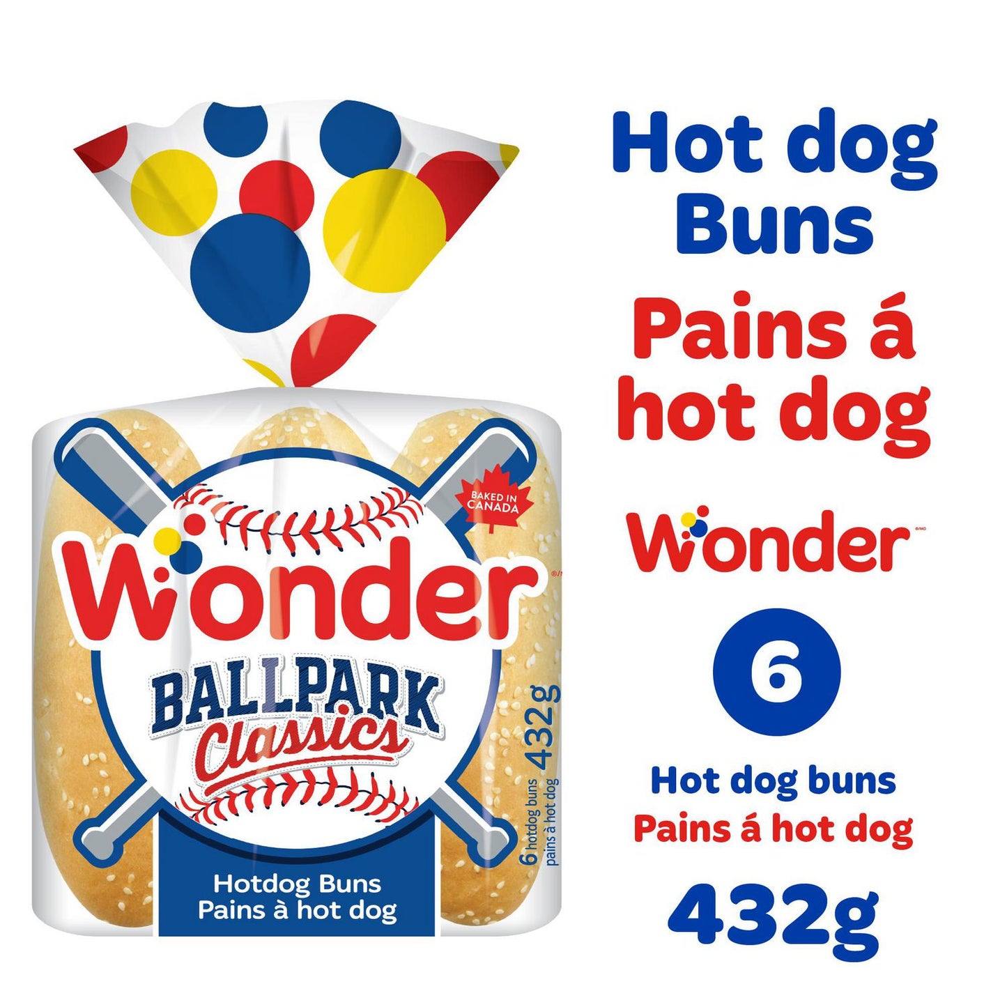Wonder Ball Park Classic Hot Dog Buns, 6ct, 432g