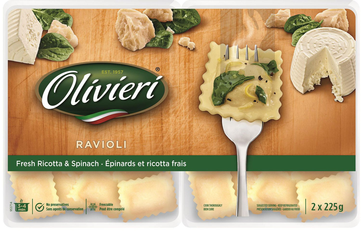 Olivieri Ricotta Spinach Fresh Pasta Ravioli, 2 x 225 g
