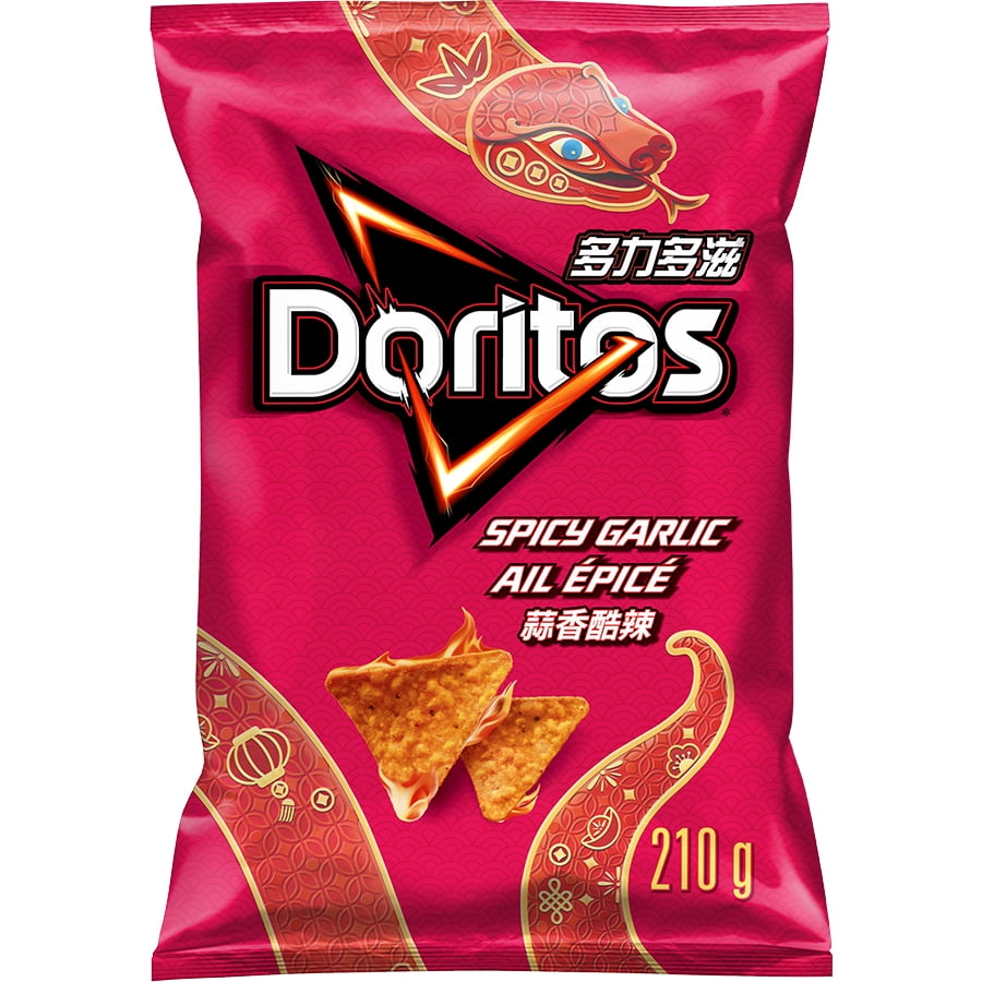 Doritos Spicy Garlic flavoured Tortilla Chips, 210 g.