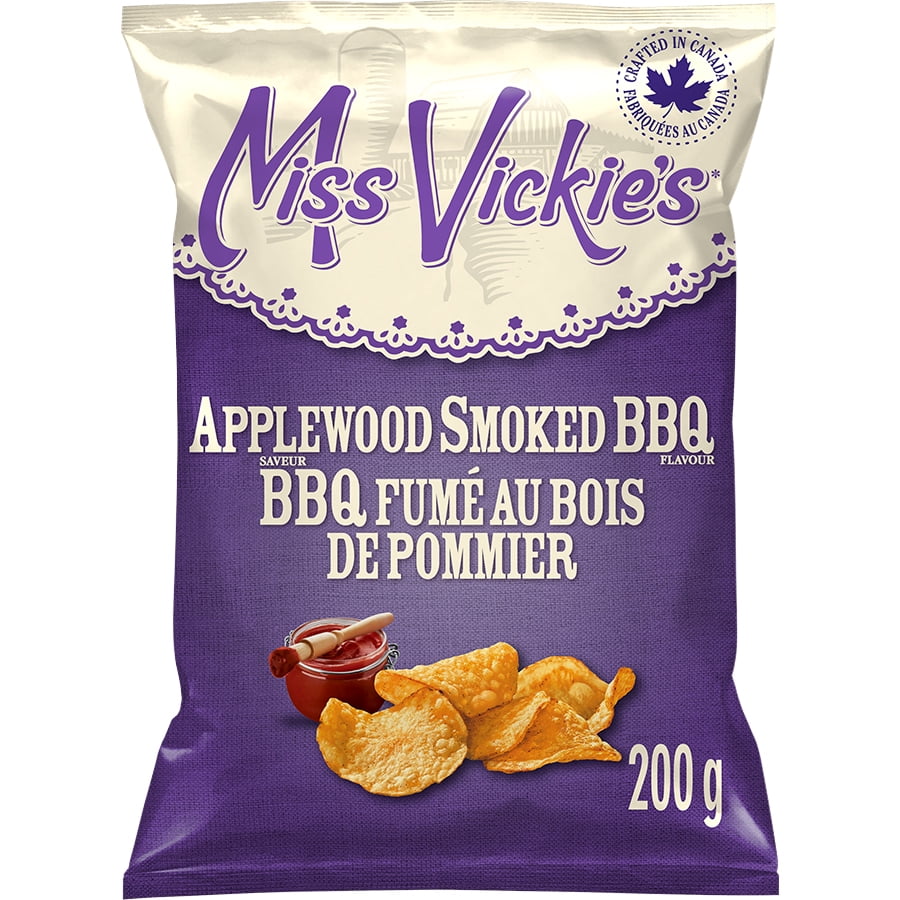 Miss Vickie's Applewood Smoked BBQ flavour Kettle Cooked Potato Chips, 200 g.