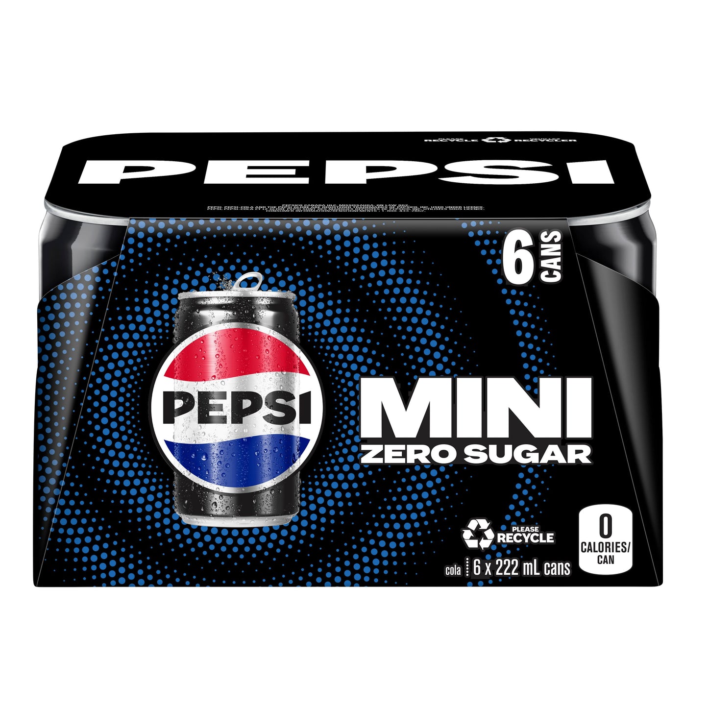 Pepsi Zero Sugar Cola 6 x 222mL, Mini Cans, 6 x 222ml