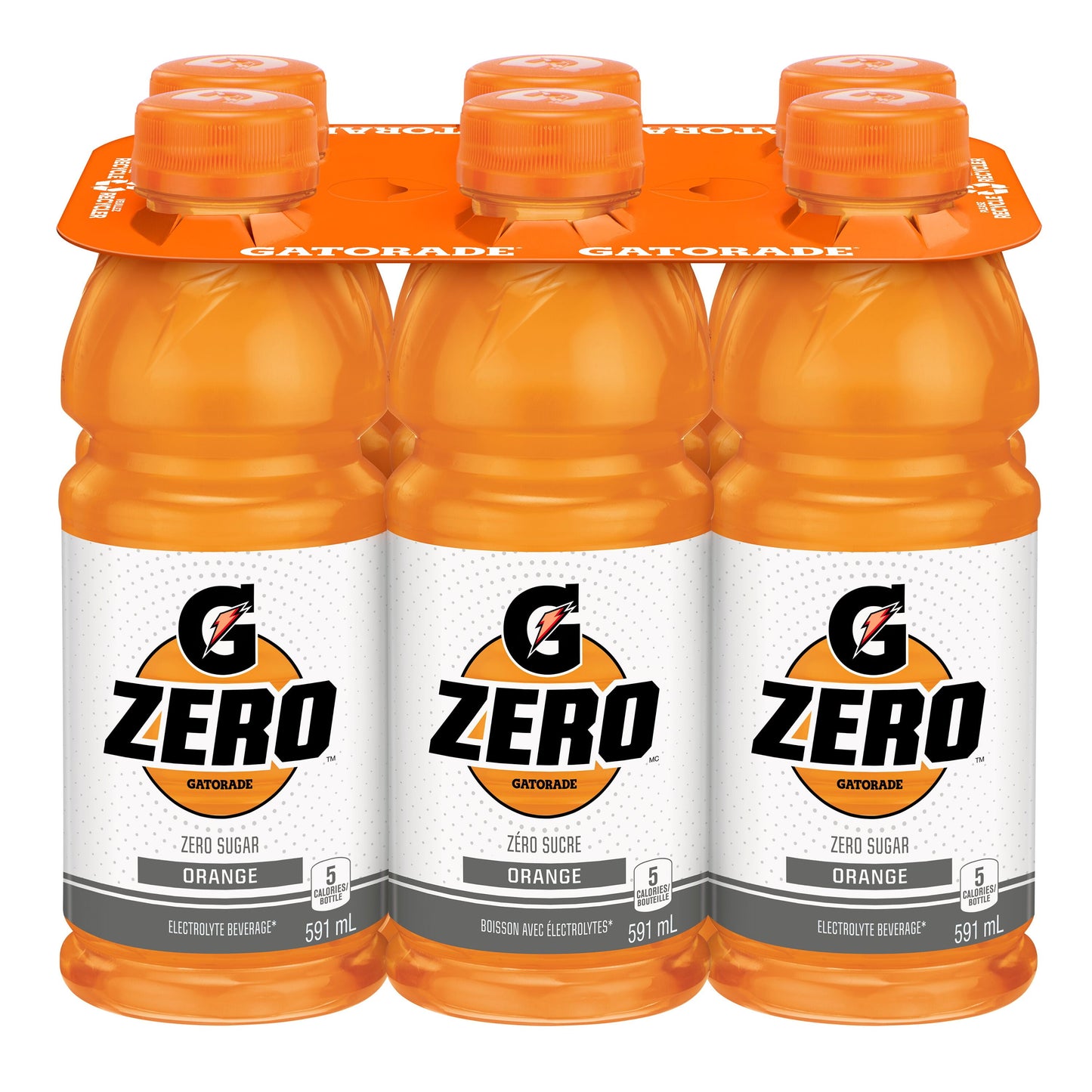 Gatorade Zero Sugar Orange Electrolyte Beverage 6 x 591 mL, Bottles, 6X591mL
