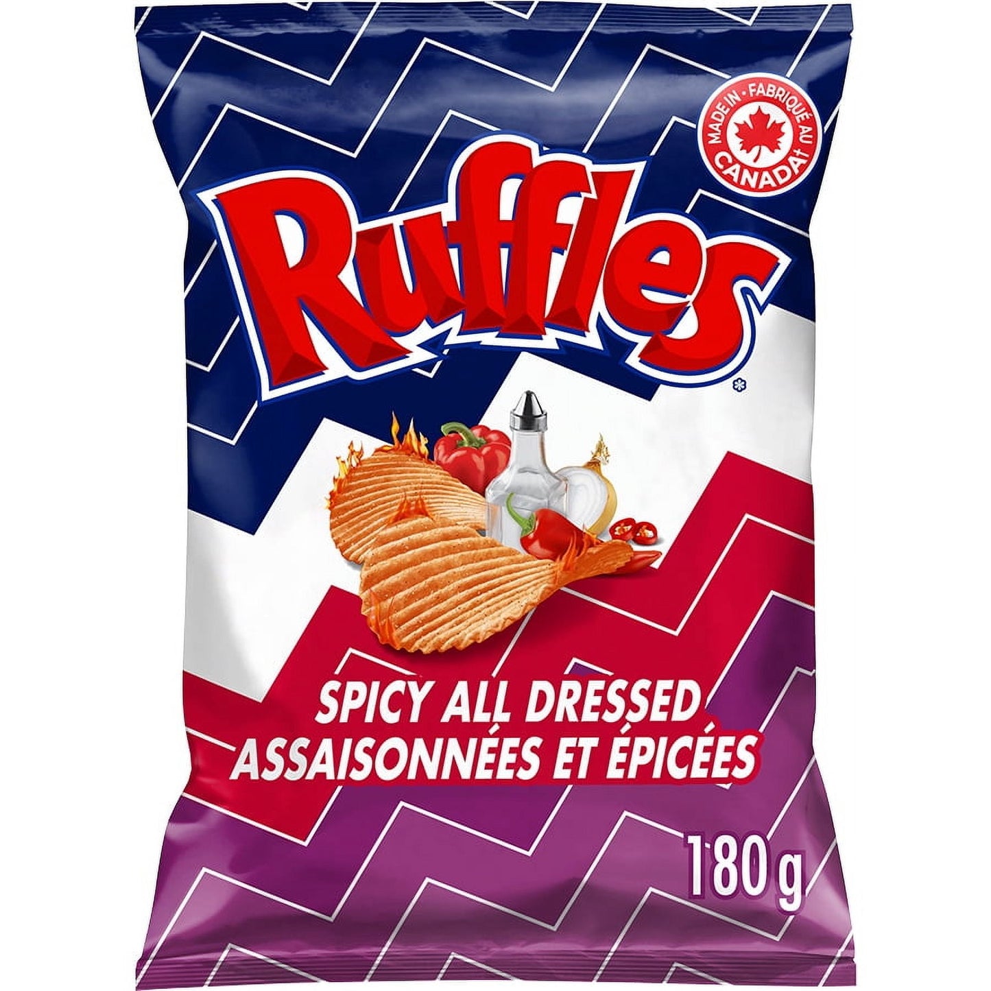 Ruffles Spicy All Dressed flavoured Potato Chips, 180 g.