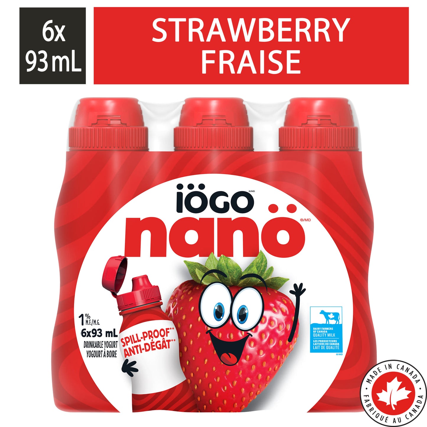 IÖGO nanö Drinkable Strawberry Yogurt 1%, 6x93ML