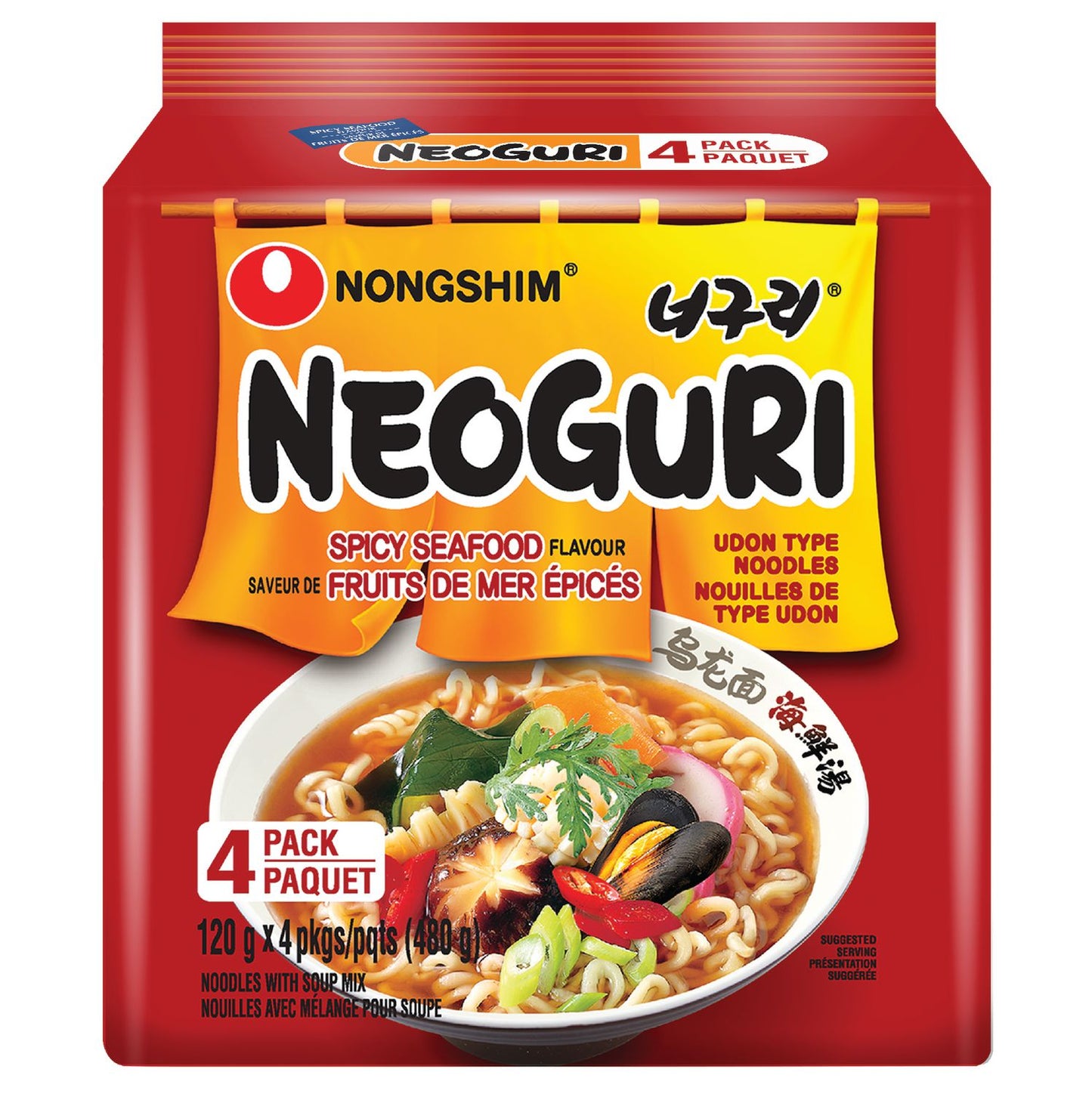 Nongshim Neoguri Spicy Seafood Noodle Soup, 120g x 4