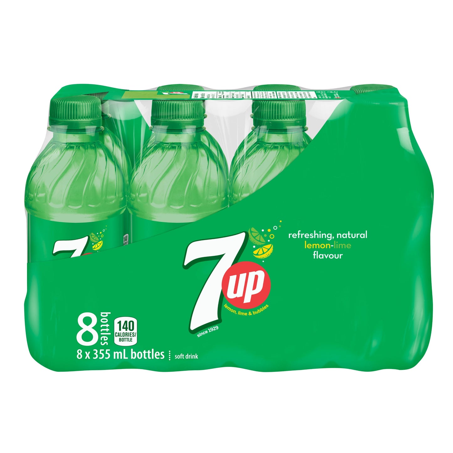 7UP Lemon Lime Soft Drink 8 x355 mL, Bottles, 8x355mL