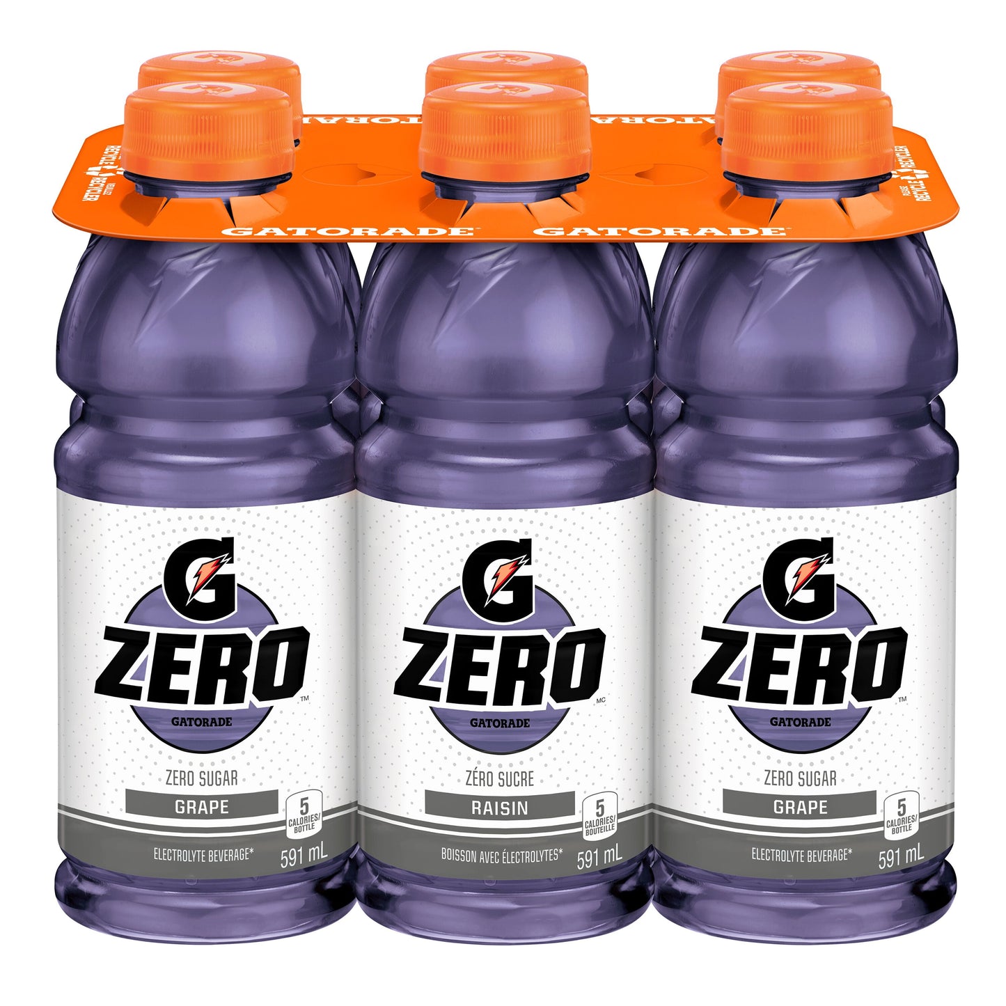 Gatorade Zero Sugar Grape Electrolye Beverage 6 x 591 mL, Bottles, 6x591mL