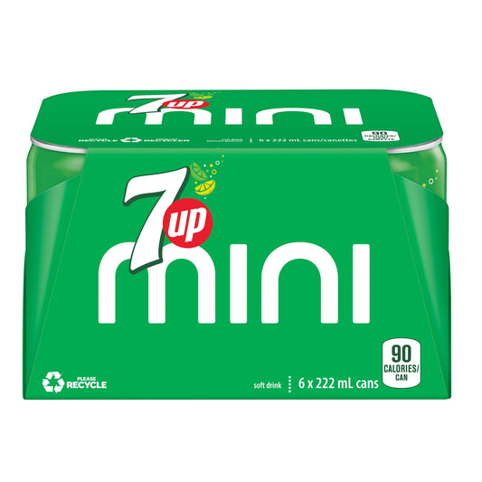 7UP Lemon Lime Soft Drink 6 x222 mL, Mini Cans, 6x222mL