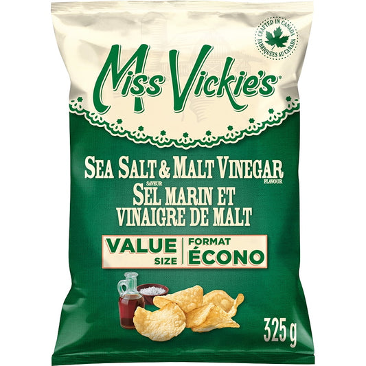 Miss Vickie's Sea Salt & Malt Vinegar Kettle Cooked Potato Chips, 325 g.