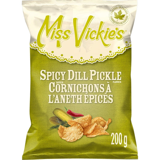 Miss Vickie's Spicy Dill Pickle flavour Kettle Cooked Potato Chips, 200 g.