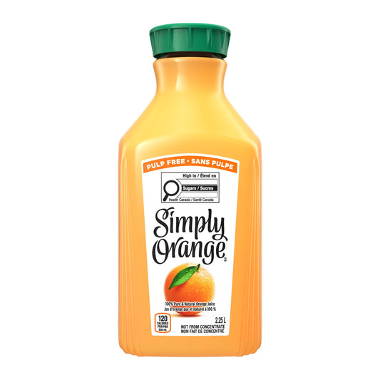 Simply Orange Pulp Free Juice 100 Bottle, 2.25 Liters, Simply Orange Juice Pulp Free 2.25L