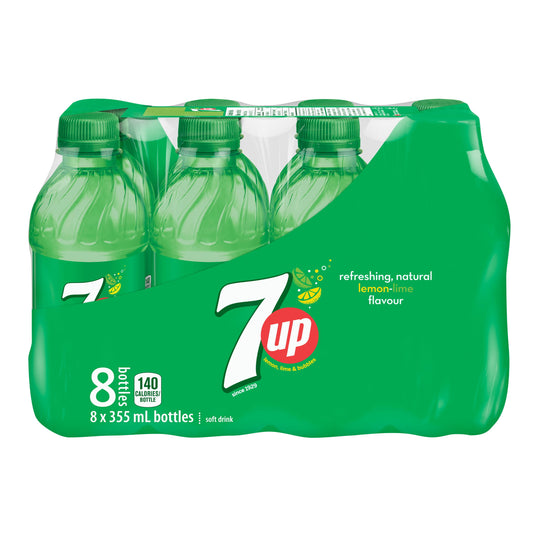 7UP Lemon Lime Soft Drink 8 x355 mL, Bottles, 8x355mL