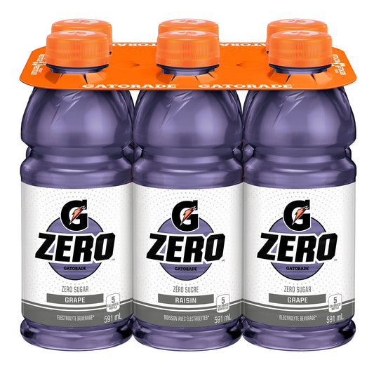 Gatorade Zero Sugar Grape Electrolye Beverage 6 x 591 mL, Bottles, 6x591mL
